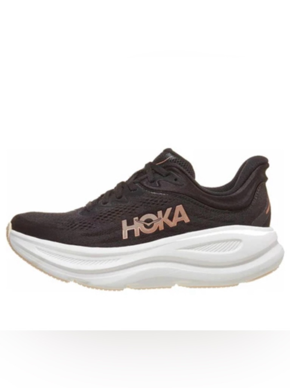 Hoka Clifton 10 Black/White ‎ and Rose Gold Low-Profile Running Sneaker Sz 9.5